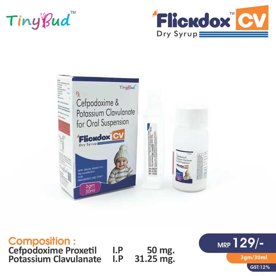 Cefpodoxime Proxetil 50mg + Clavulanic Acid 31.25mg Dry Syrup at Best Price in PCD Pharma Franchise for Antibiotic and Bacterial Infections.